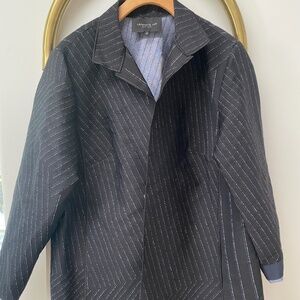 Lafayette 148 Wool Blend Navy Pinstriped Luxurious Lightweight Blazer Size 1X